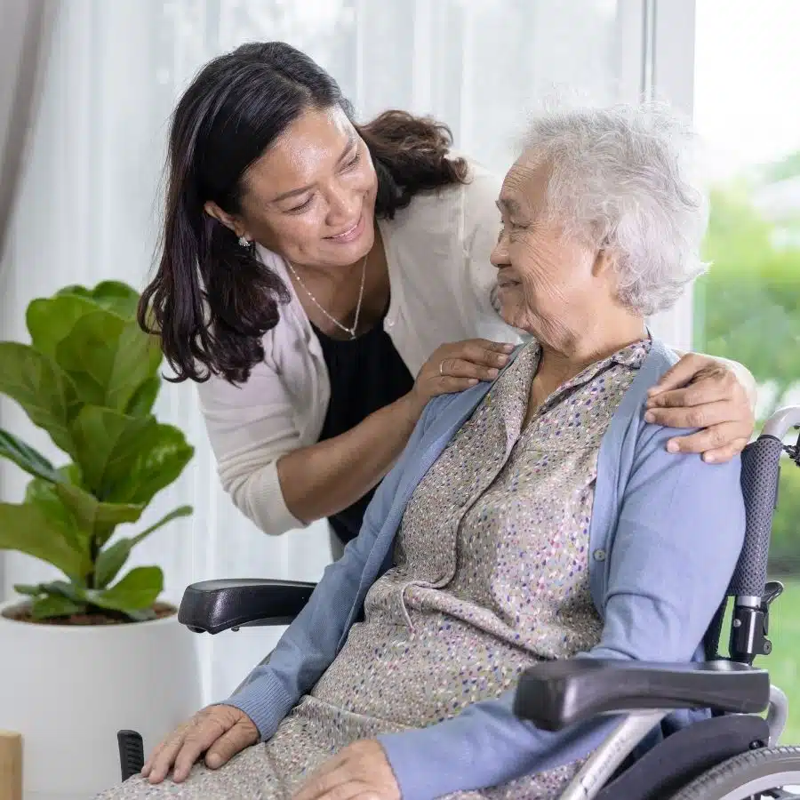 Aged care financial planning for an elderly woman in a wheelchair
